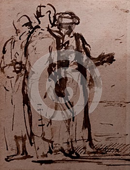 Three men, drawing by Rembrandt van Rijn photo